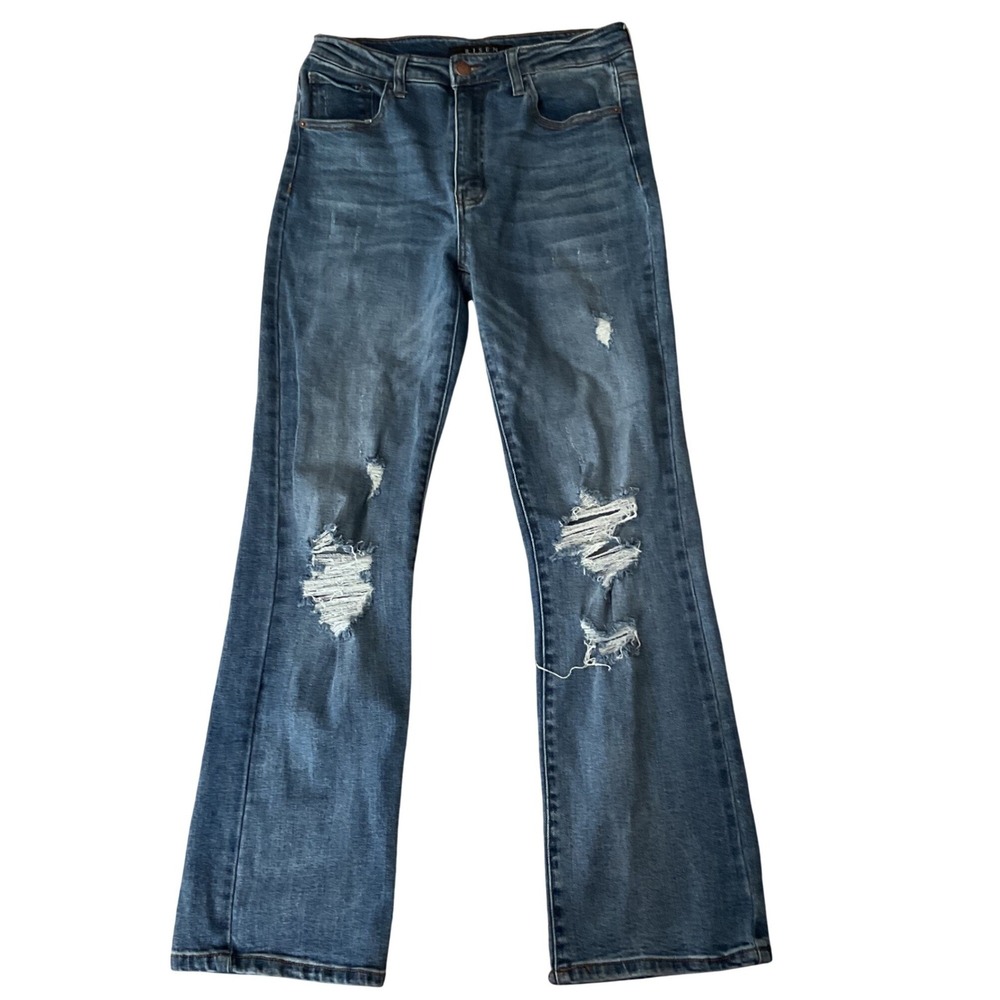 Risen Los Angeles Distressed Flare Jeans Medium Wash Size 28 7 RDP1015‎